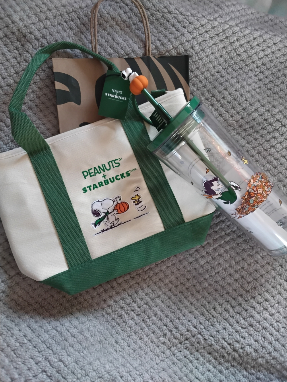 Starbucks New Peanuts 2026 Fall Collection Bundle-Snoopy Canvas Tote Bag and Cup